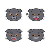 ensemble de mignons visages de chat écossais fold montrant différentes émotions vecteur