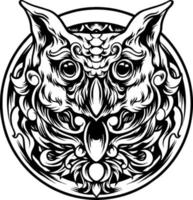 tête de hibou avec silhouette d'ornement vecteur