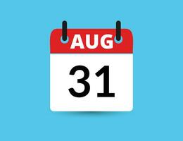 août 31. plat icône calendrier isolé sur bleu Contexte. Date et mois vecteur illustration