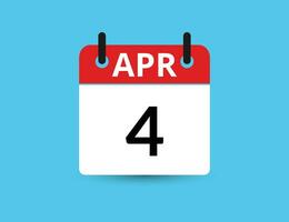 avril 4. plat icône calendrier isolé sur bleu Contexte. Date et mois vecteur illustration
