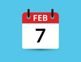 février 7. plat icône calendrier isolé sur bleu Contexte. Date et mois vecteur illustration
