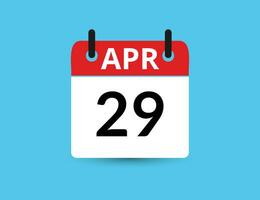 avril 29. plat icône calendrier isolé sur bleu Contexte. Date et mois vecteur illustration
