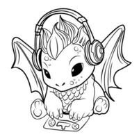 mignonne dragon pilote.simple ligne illustration pour coloriage.dragon année 2024 coloration page vecteur