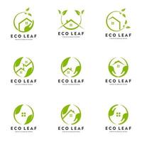 Feuille d'accueil, maison verte, eco house logo set vector icon illustration
