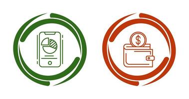 tarte graphique et portefeuille icône vecteur