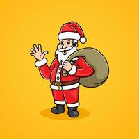 illustration de Père Noël claus salutation avec une cadeau sac. vecteur