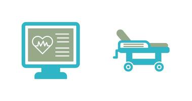 cardiogramme et hôpital lit icône vecteur