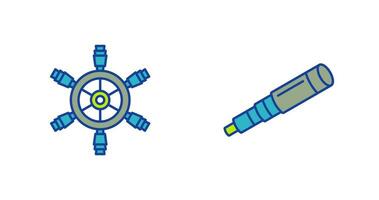 navire roue et binoculaire icône vecteur