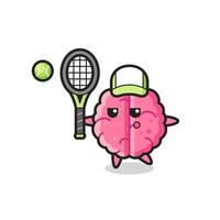 personnage de dessin animé du cerveau en tant que joueur de tennis vecteur