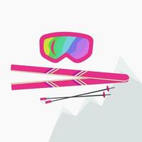 des sports ensemble, des lunettes arc-en-ciel, des skis. neigeux pente, vite descente. pouvez être utilisé pour cartes postales, affiches et affiches vecteur