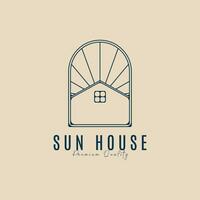 Soleil maison ligne art logo minimaliste conception avec emblème vecteur illustration conception