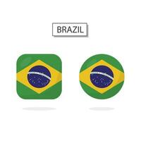 drapeau de Brésil 2 formes icône 3d dessin animé style. vecteur