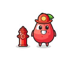 personnage mascotte de pomme d'eau en tant que pompier vecteur