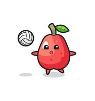 dessin animé de caractère de pomme d'eau joue au volley-ball vecteur