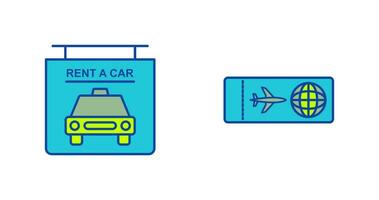 location une voiture et avion des billets icône vecteur