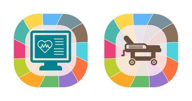 cardiogramme et hôpital lit icône vecteur