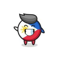 personnage de dessin animé d'insigne de drapeau des philippines faisant le geste de la main d'onde vecteur