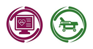 cardiogramme et hôpital lit icône vecteur