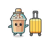 illustration de dessin animé de milkshake avec des bagages en vacances vecteur