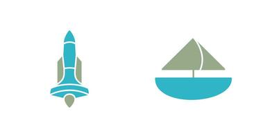 fusée et petit yacht icône vecteur