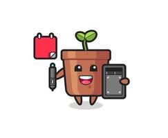 illustration de la mascotte du pot de plante en tant que graphiste vecteur