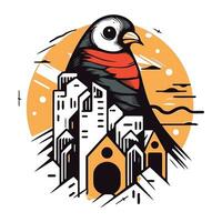 vecteur illustration de une oiseau sur le Contexte de le ville dans le forme de Maisons