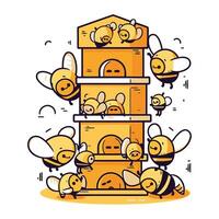 vecteur illustration de mignonne dessin animé abeille maison dans griffonnage style.