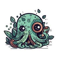 mignonne poulpe avec vert yeux et tentacules. vecteur illustration.