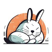 mignonne dessin animé lapin en train de dormir sur une oreiller. vecteur illustration dans ligne art style.