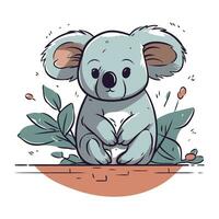 mignonne koala séance sur le sol avec feuilles. vecteur illustration.