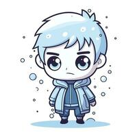 mignonne garçon dans hiver vêtements. vecteur illustration dans dessin animé style.