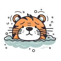 mignonne tigre nager dans l'eau. vecteur illustration dans plat linéaire style.