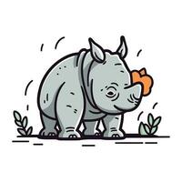 mignonne dessin animé rhinocéros. vecteur illustration isolé sur blanc Contexte.