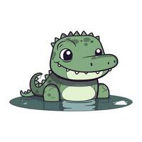 mignonne dessin animé crocodile dans l'eau. vecteur illustration sur blanc Contexte.