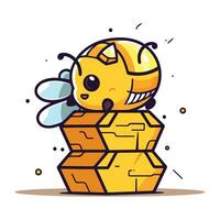mignonne dessin animé abeille en volant en dehors de le boîte. vecteur illustration.