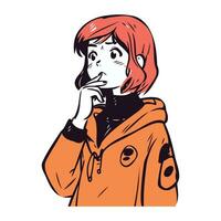 vecteur illustration de une Jeune femme avec rouge cheveux dans une manteau.