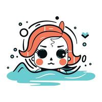 mignonne kawaii fille nager dans le l'eau. vecteur illustration.