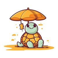 mignonne tortue personnage avec parapluie. vecteur illustration dans dessin animé style.