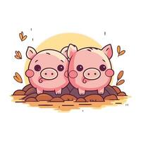 mignonne dessin animé porc vecteur illustration. mignonne porcin couple.