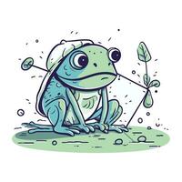 grenouille avec une le golf club. vecteur illustration dans dessin animé style.