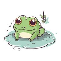 grenouille dans le l'eau. vecteur illustration. mignonne dessin animé personnage.