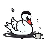 illustration de une canard avec une tasse de café sur une blanc Contexte vecteur