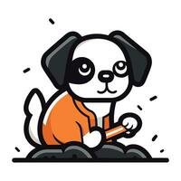 mignonne dessin animé carlin chien séance et en portant une crayon. vecteur illustration.