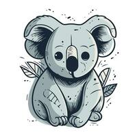 mignonne dessin animé koala avec feuilles. main tiré vecteur illustration.