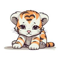 mignonne dessin animé tigre lionceau. vecteur illustration isolé sur blanc Contexte.