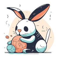 mignonne dessin animé lapin avec une balle. vecteur illustration dans une plat style.