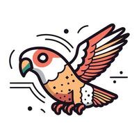 mignonne dessin animé perroquet oiseau. vecteur illustration dans ligne art style.