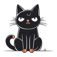 mignonne dessin animé noir chat séance sur blanc Contexte. vecteur illustration.