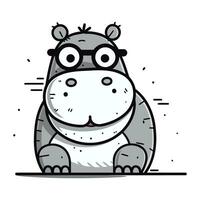 mignonne hippopotame avec des lunettes et gros yeux. vecteur illustration.