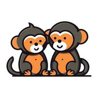 singe couple plat vecteur illustration. mignonne dessin animé animal personnages.